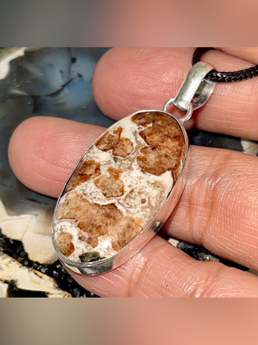 Small Brown Dotted Garnet in Limestone Pendant 2 “
